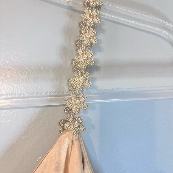 Vtg Jessica McClintock Gunne Sax Nude Satin Flower Strap Maxi Slip Dress XS/S - Picture 4 of 7